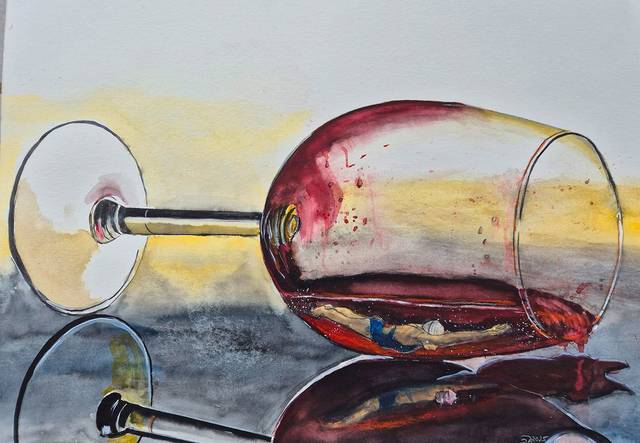 Rotweinschwimmerin – Silke Ballheimer – Aquarell