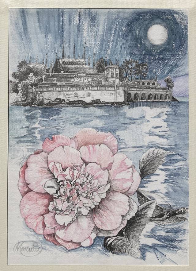 Isola Bella – Karin Steffek-Moravia – Blei- und Buntstiftzeichnung, aquarelliert
