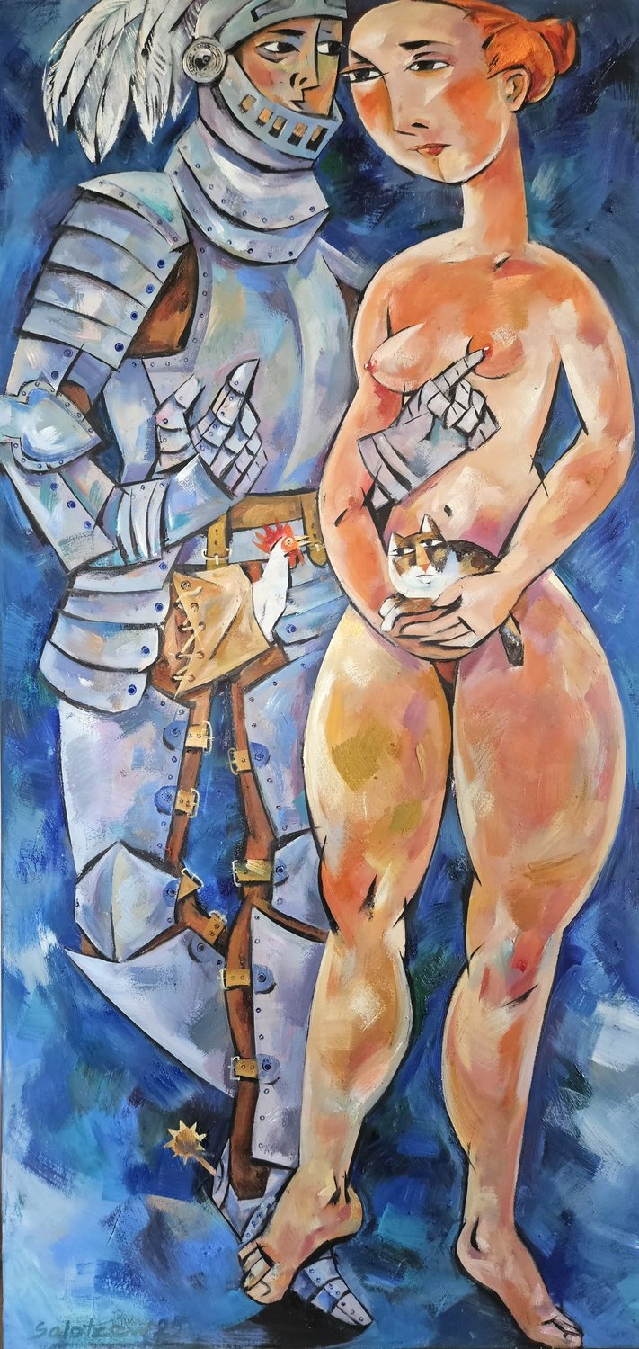 Mädchen und Ritter – Alexander Solotzew – Öl auf Leinwand
