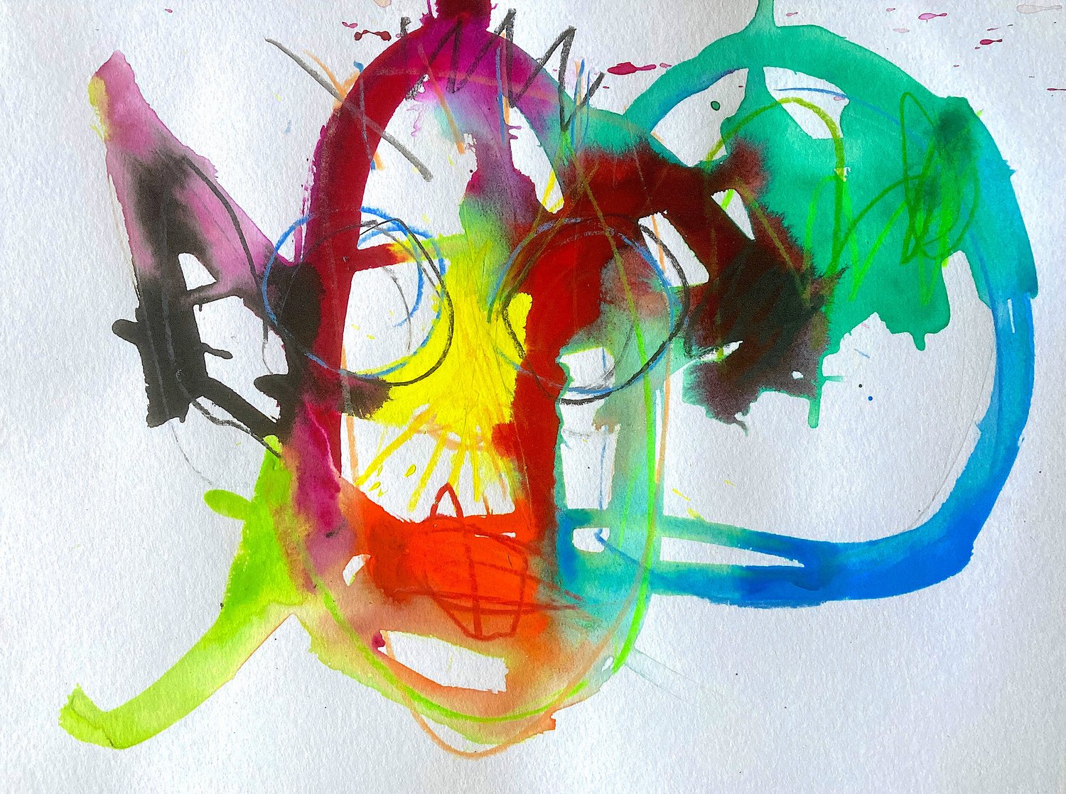 Head of... – Klaus Schmitt – Aquarell und Buntstift auf Bütten, Unikat, gerahmt