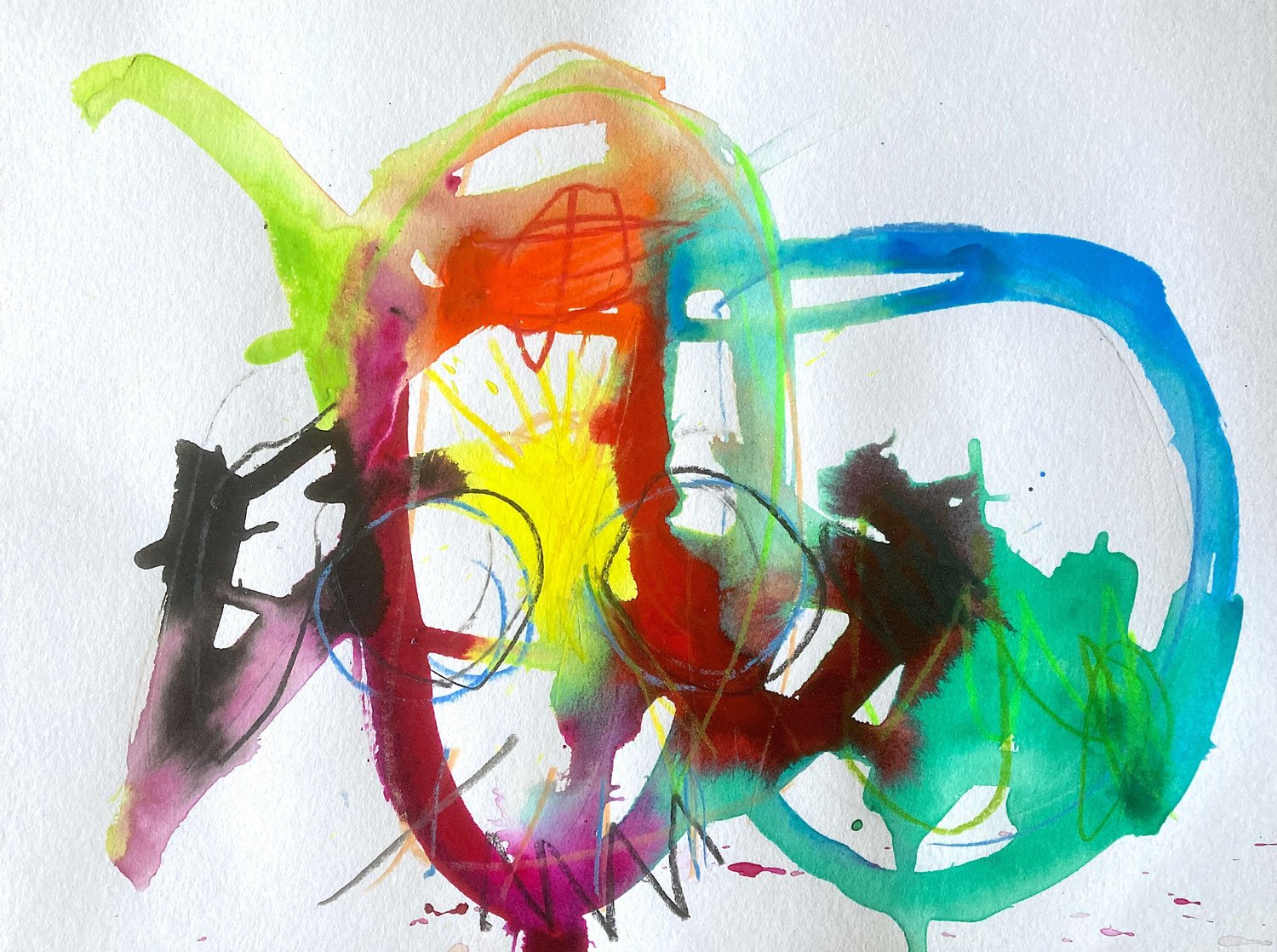 "Head of..." – Klaus Schmitt – Aquarell und Buntstift auf Bütten