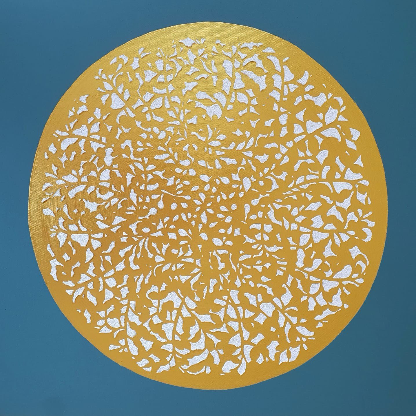 Florales Motiv, petrol – Iris Thura Stehlin – Acryl, Strukturmaterialien