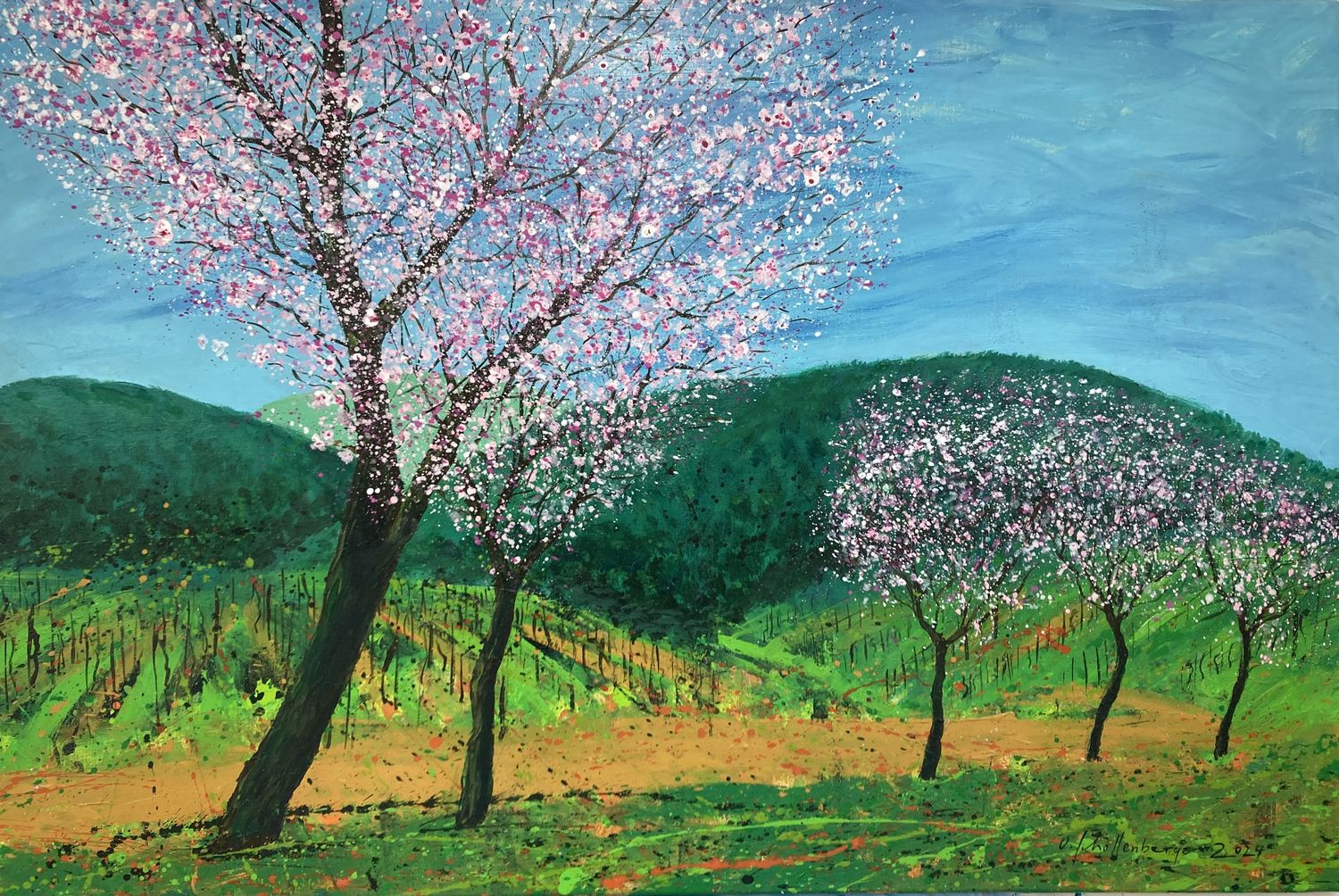 Mandelblüte in der Pfalz – Oliver Schollenberger – Acryl auf Leinwand