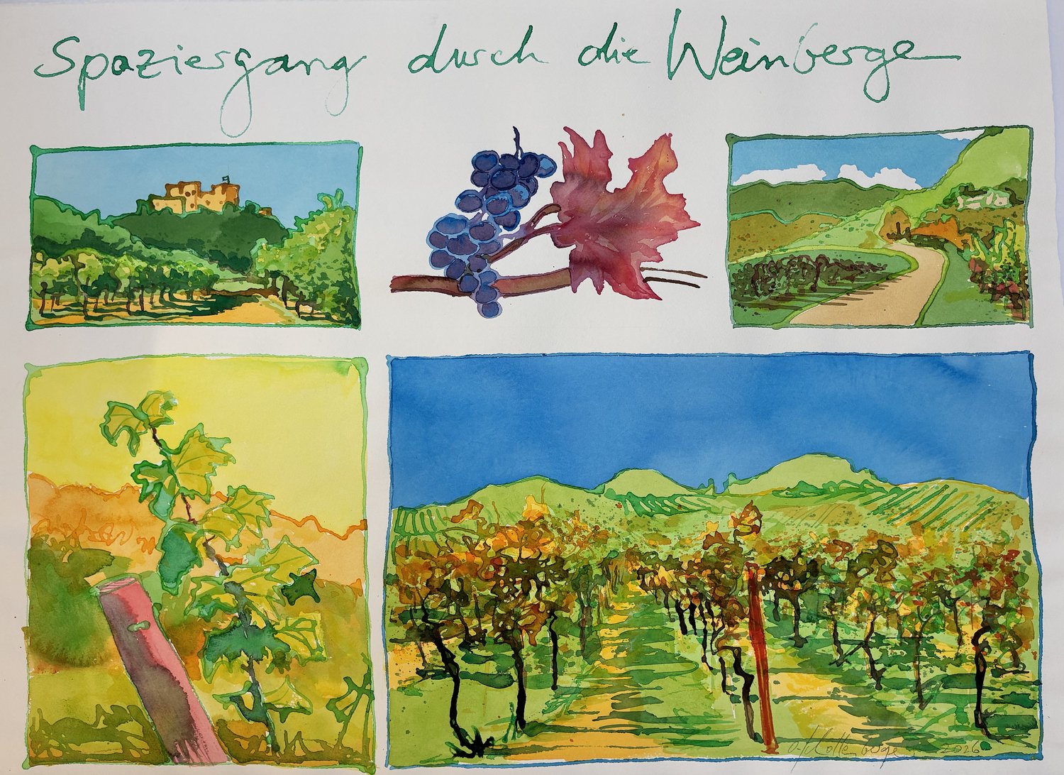 Spaziergang durch die Weinberge – Oliver Schollenberger – Aquarell