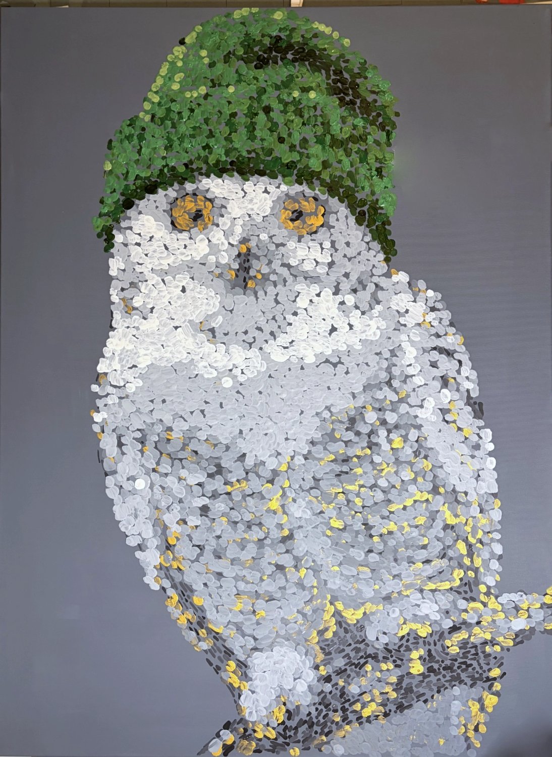 Beanie Owl - What – Mika Van Dot – Acryl auf Leinwand