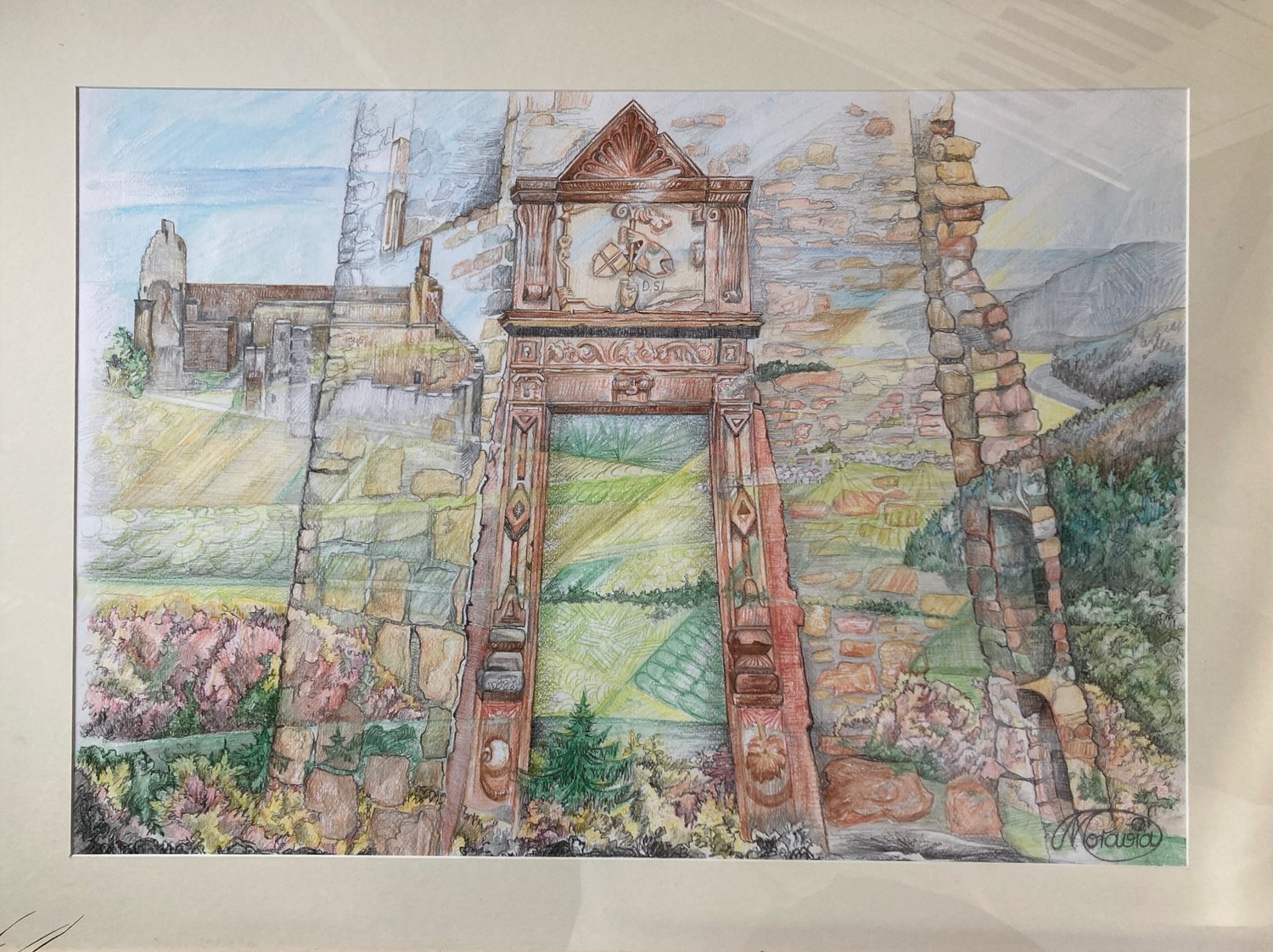 Transparente Madenburg – Karin Steffek-Moravia – Blei- und Buntstiftzeichnung, aquarelliert