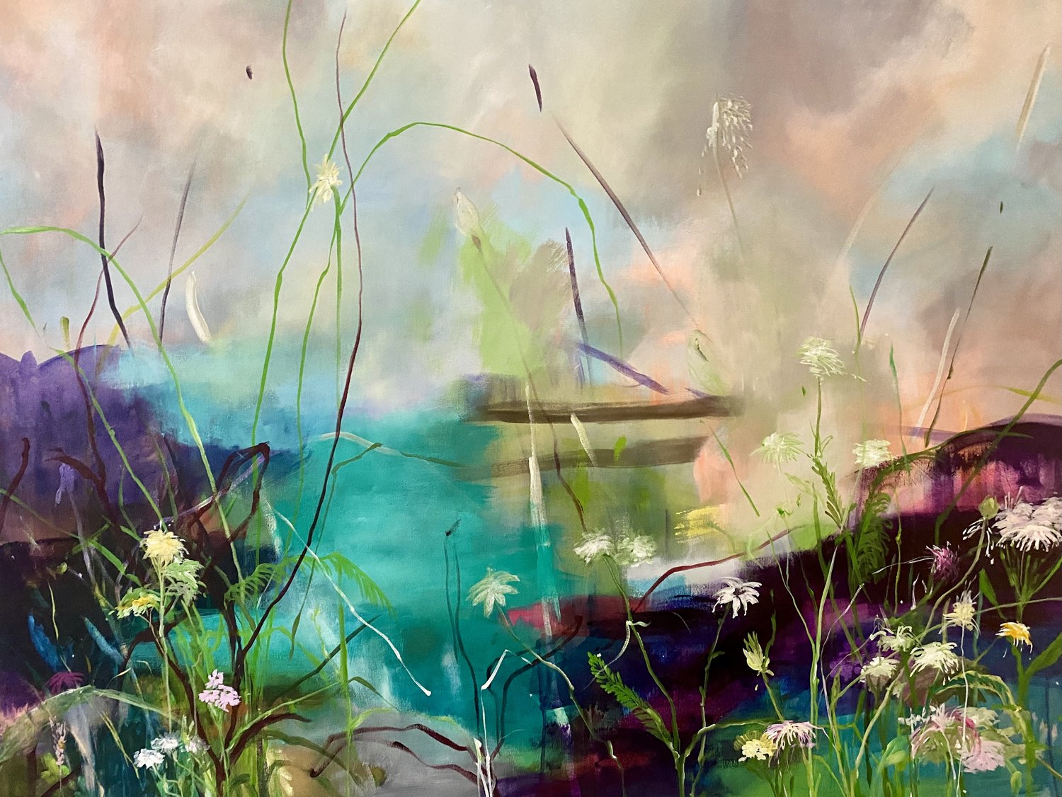 Achillea at the pond – Gabriele Willberg – Acryl auf Leinwand