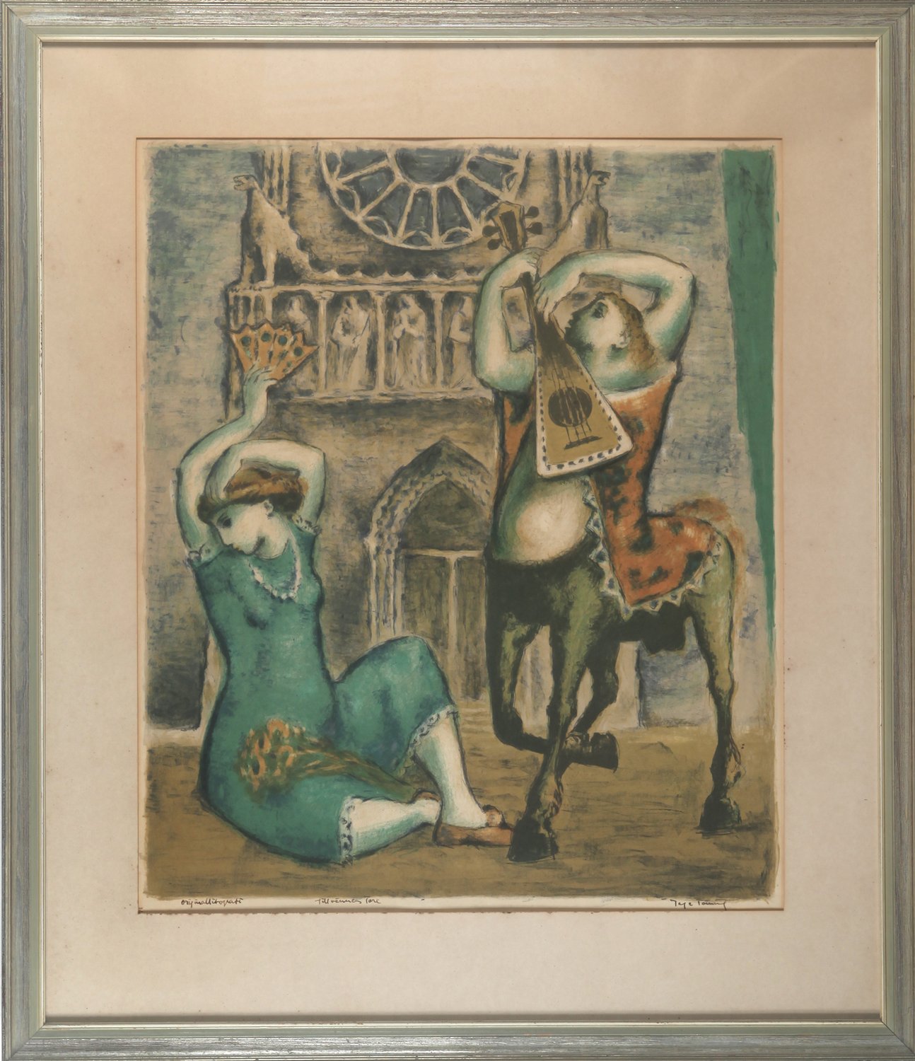 Weiblicher Kentaur und Frau – Tage Törning – Lithographie