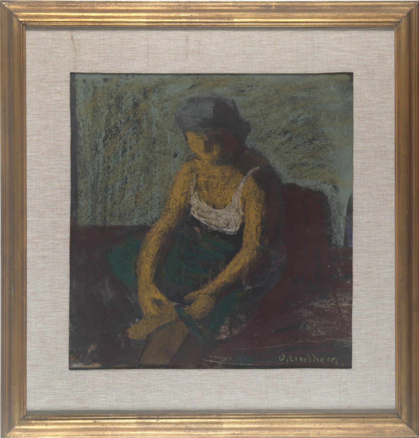 Junge Frau beim Ankleiden – Uno Lindberg – Pastell