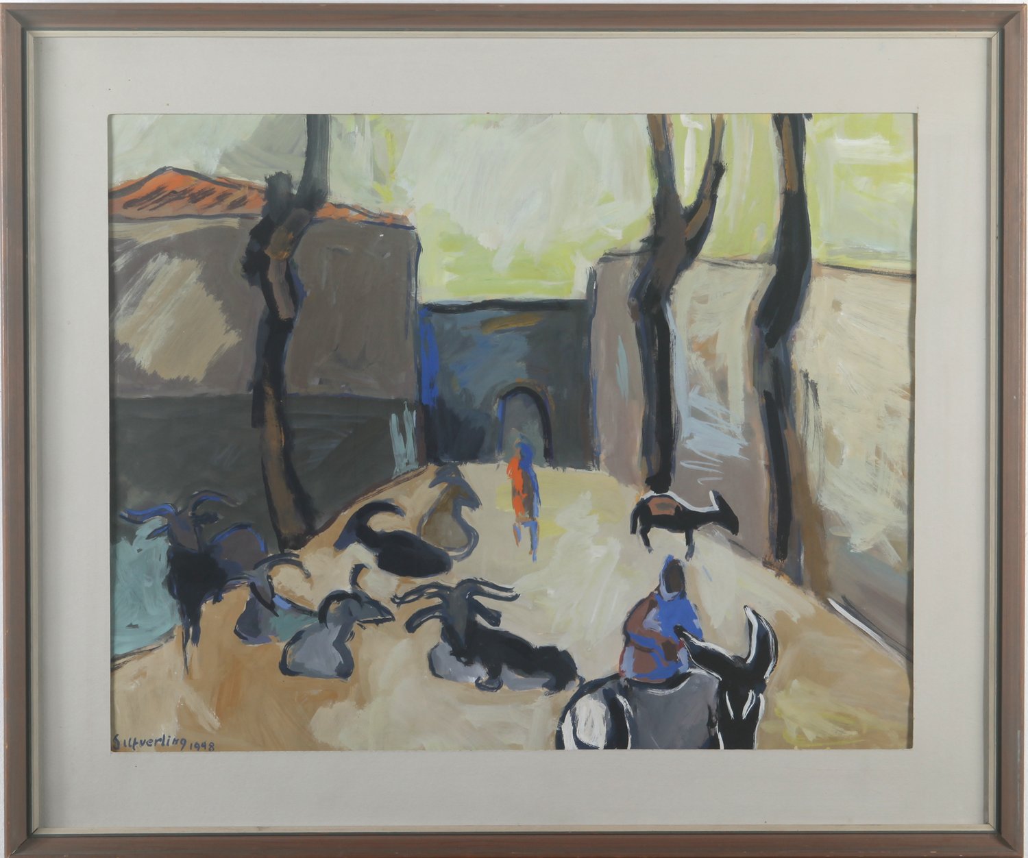 Ziegen vor der Stadt – Lilly Silfverling – Gouache