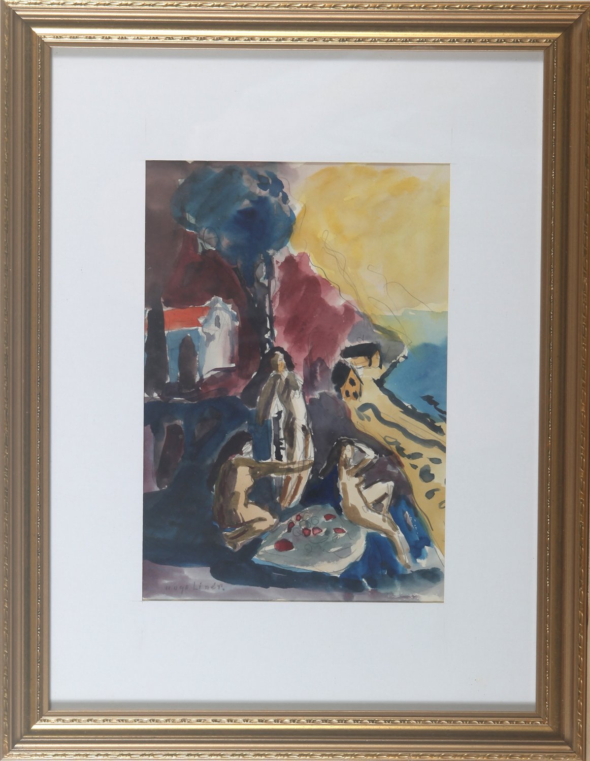 Figuren am Strand – Hugo Linér – Gouache