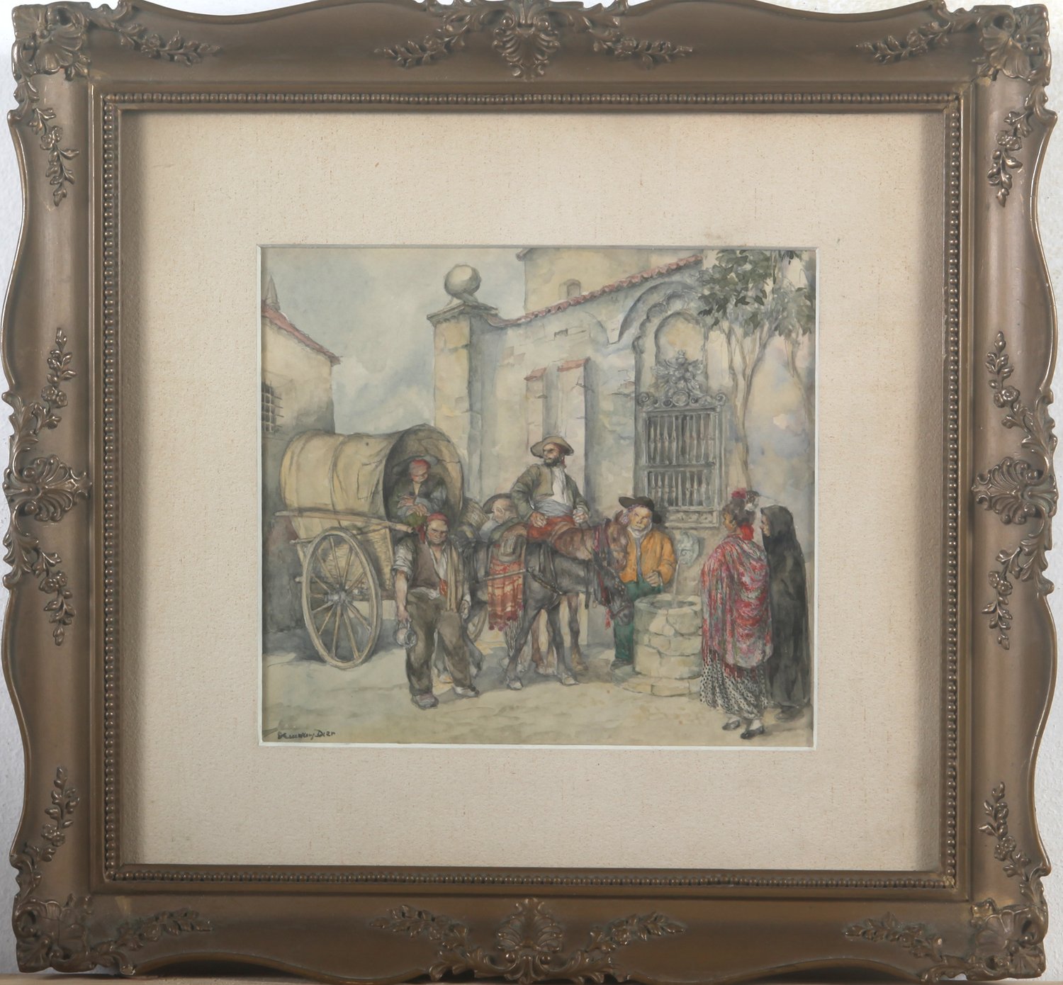 Landfahrerszene am Brunneb – Erhard Amadeus Dier – Aquarell