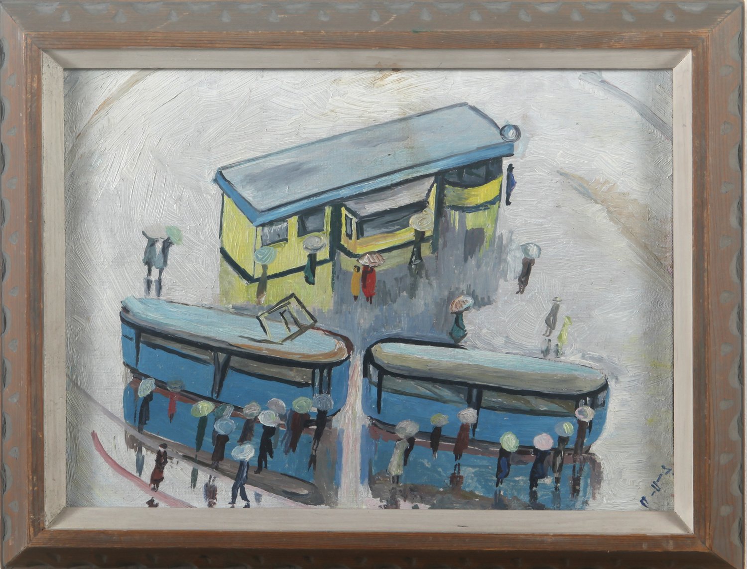 Strassenbahnszene – n. Monogramm M-U-S – Öl auf Leinwand