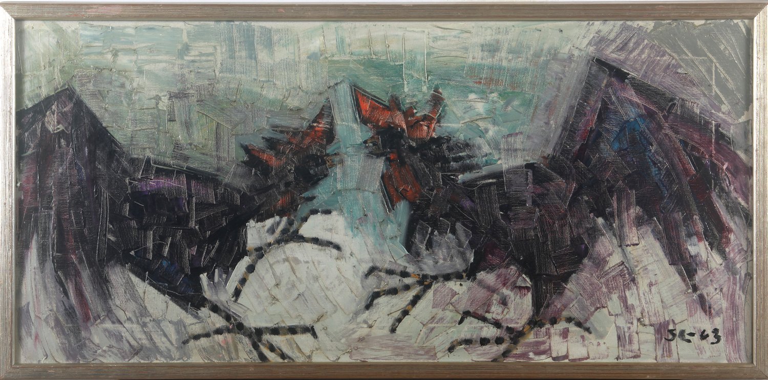 streitende Hähne – Sven Lignell – Acryl auf Leinwand