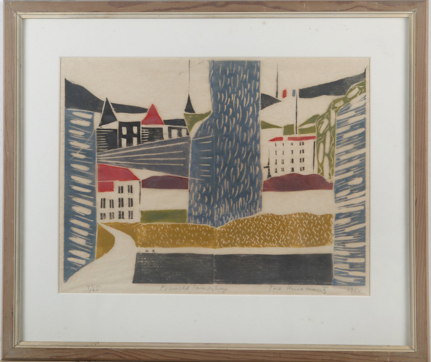 Komposition "französische Landschaft" – Tore Hultcrantz – Farb-Linolschnitt 7/65