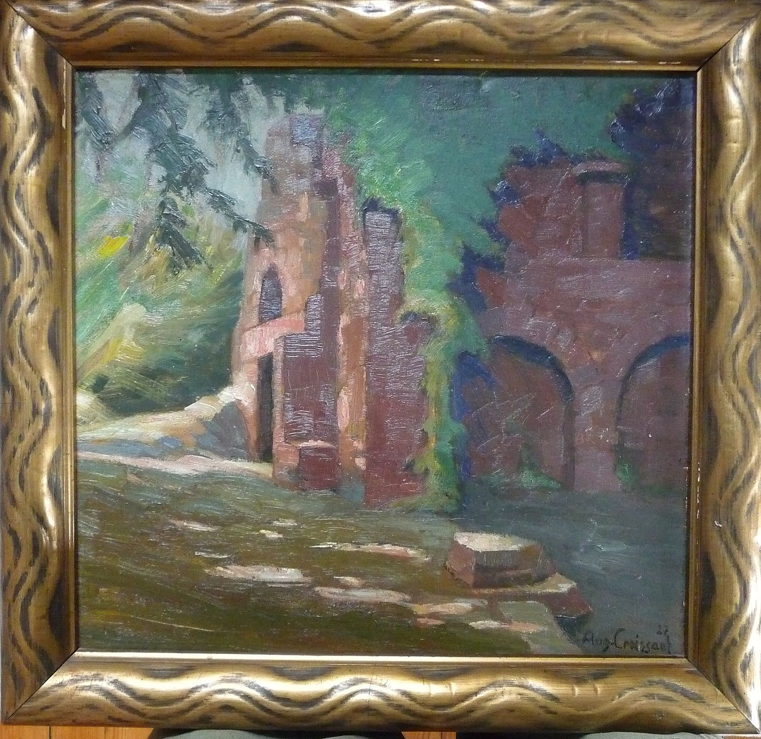 "Ruine Madenburg" – August Croissant – Öl auf Malkarton