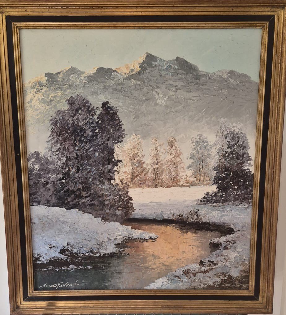Wintertag im Inntal (Tirol) – Arnold Grabone – Öl auf Leinwand, Spachteltechnik